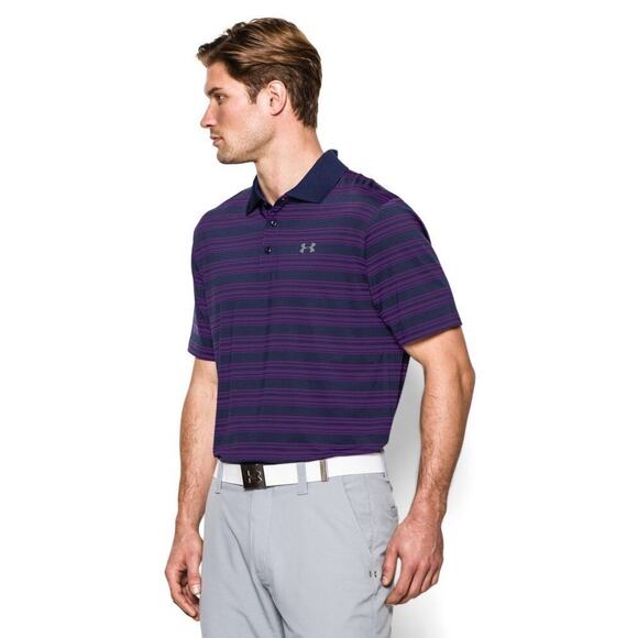 Under Armour Purple Stripe Clubhouse Loose Fit Polo - Large - Picture 1 of 8